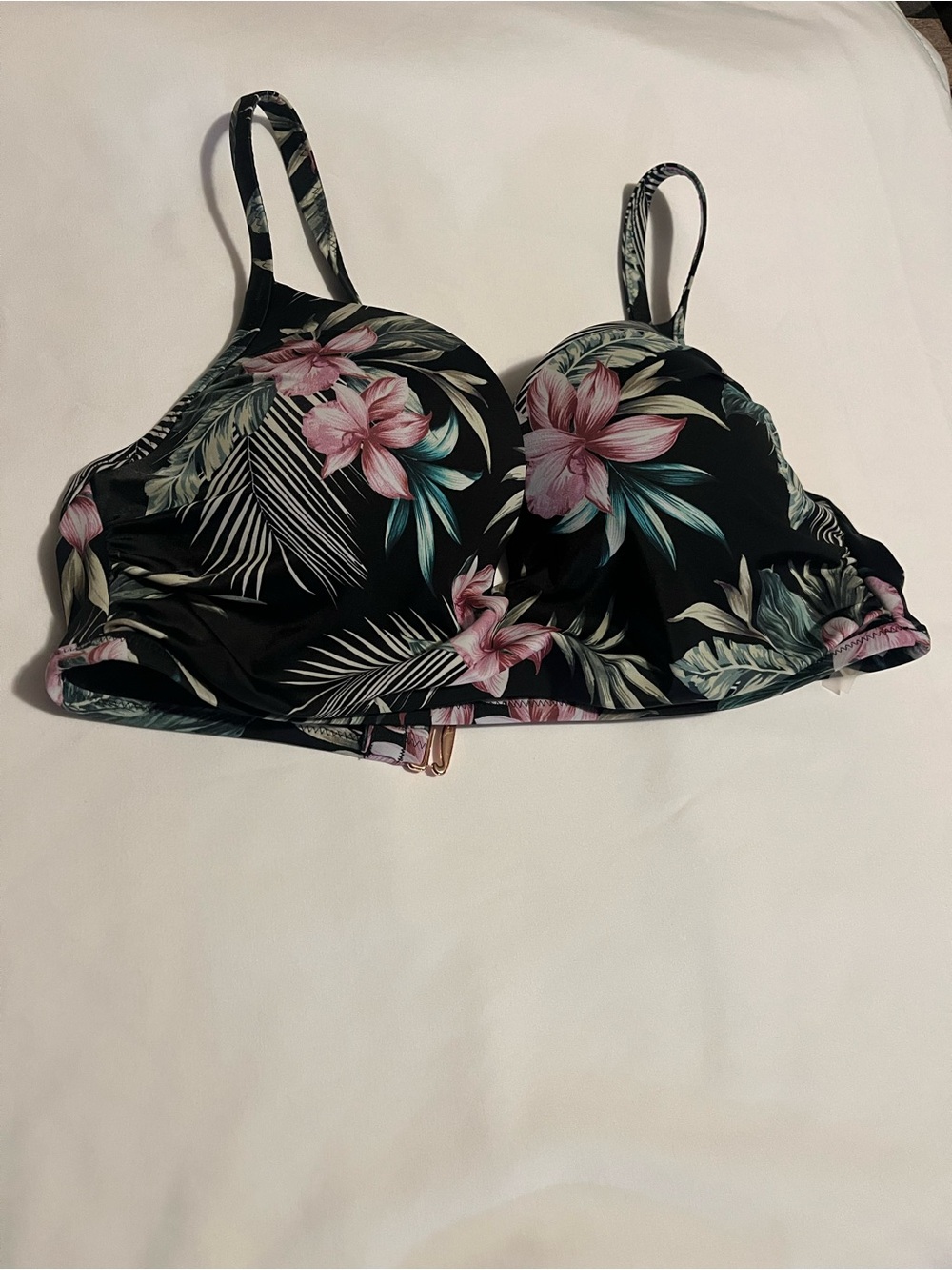 Shade & Shore Black Floral Underwire Bikini Top with Pink Blossoms